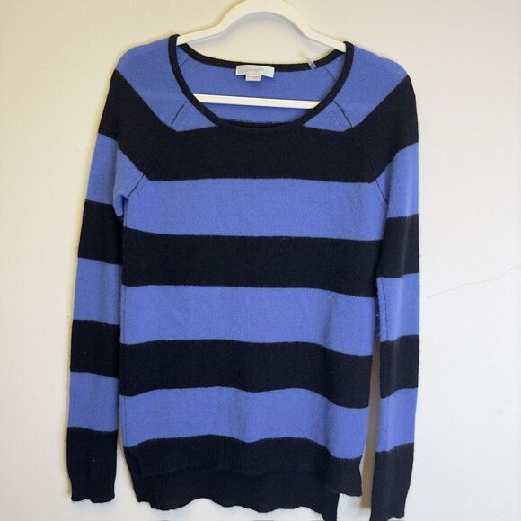 Christopher Fischer Women's 100% Cashmere Pullover Sweater Stripped Blue  Size S - Picture 1 of 12